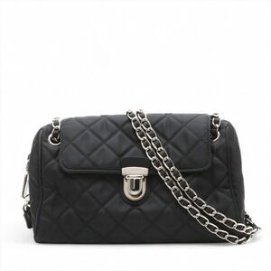 Prada Tessuto Impuntu Nylon Leather Chain Shoulder Bag Black